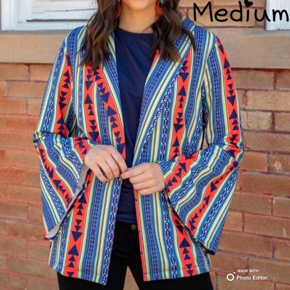 NWT L&B Aztec Bell Sleeve Blazer Size Medium - Picture 1 of 6